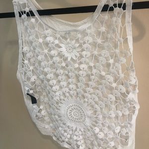 White lace back festival crop top